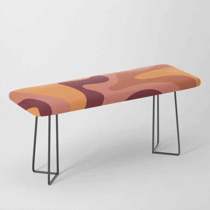 Retro Liquid Swirl Abstract Pattern Square in Warm Terracotta Earth Tones Bench Gallery Image 1