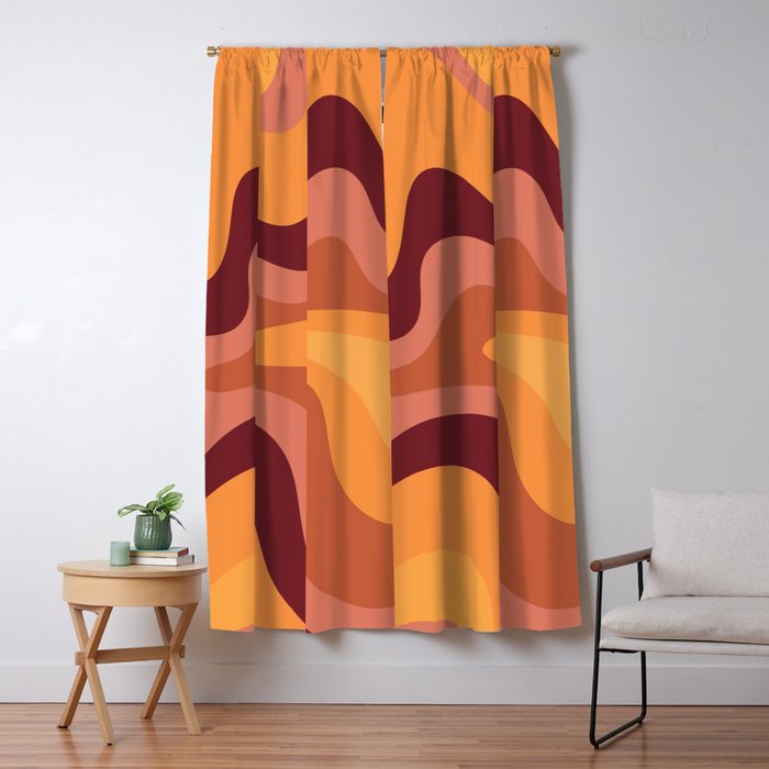 Retro Liquid Swirl Abstract Pattern Square in Warm Terracotta Earth Tones Window Curtain Gallery Image 5