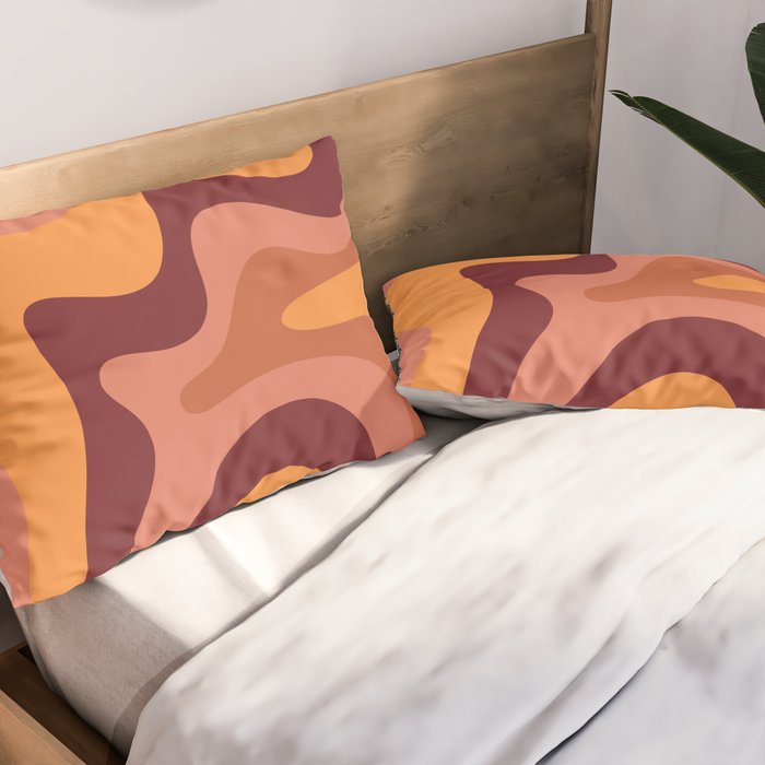 Retro Liquid Swirl Abstract Pattern Square in Warm Terracotta Earth Tones Pillow Sham Gallery Image 2