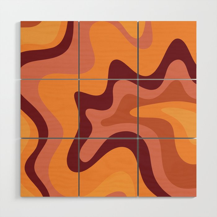 Retro Liquid Swirl Abstract Pattern Square in Warm Terracotta Earth Tones Wood Wall Art Gallery Image 1