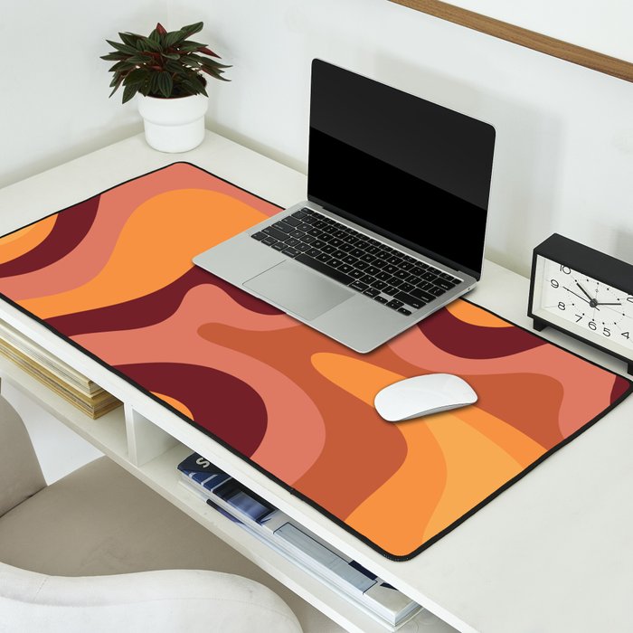 Retro Liquid Swirl Abstract Pattern Square in Warm Terracotta Earth Tones Desk Mat Gallery Image 2