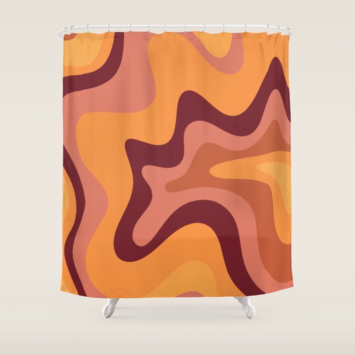 Retro Liquid Swirl Abstract Pattern Square in Warm Terracotta Earth Tones Shower Curtain Gallery Image 1