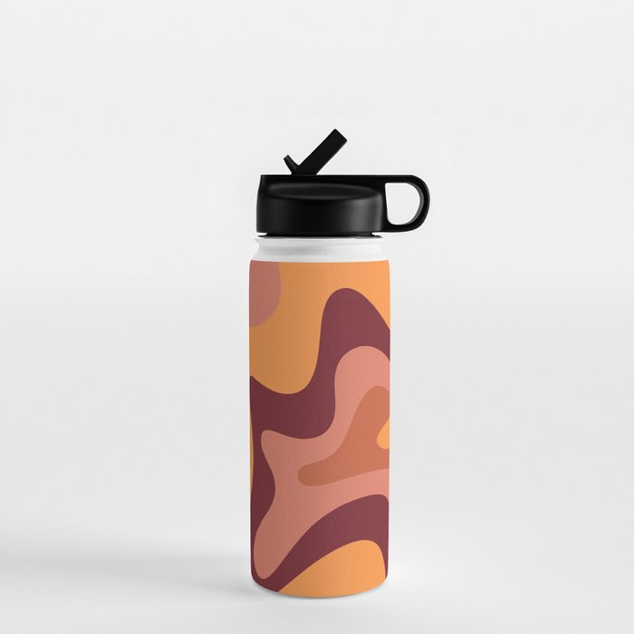Retro Liquid Swirl Abstract Pattern Square in Warm Terracotta Earth Tones Water Bottle Gallery Image 1