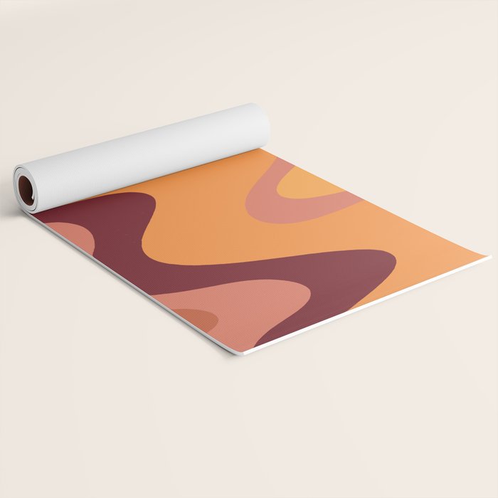 Retro Liquid Swirl Abstract Pattern Square in Warm Terracotta Earth Tones Yoga Mat Gallery Image 2