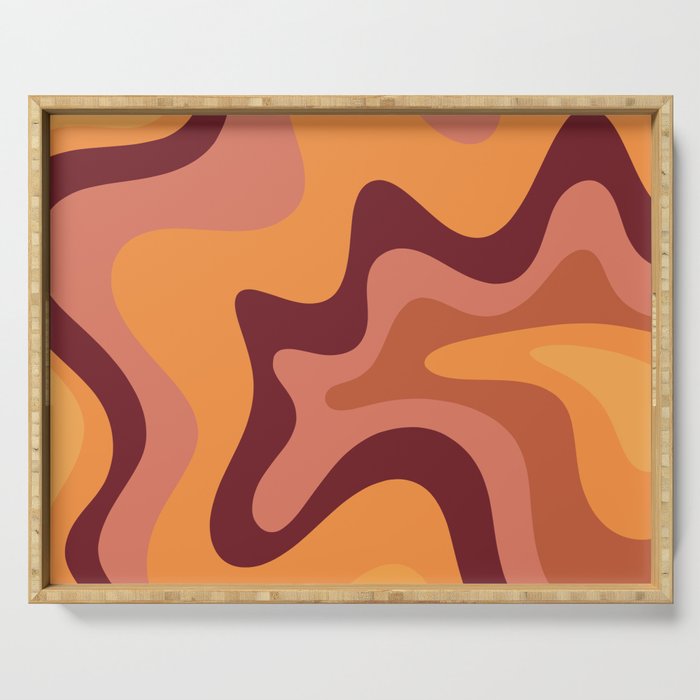 Retro Liquid Swirl Abstract Pattern Square in Warm Terracotta Earth Tones Serving Tray Gallery Image 1