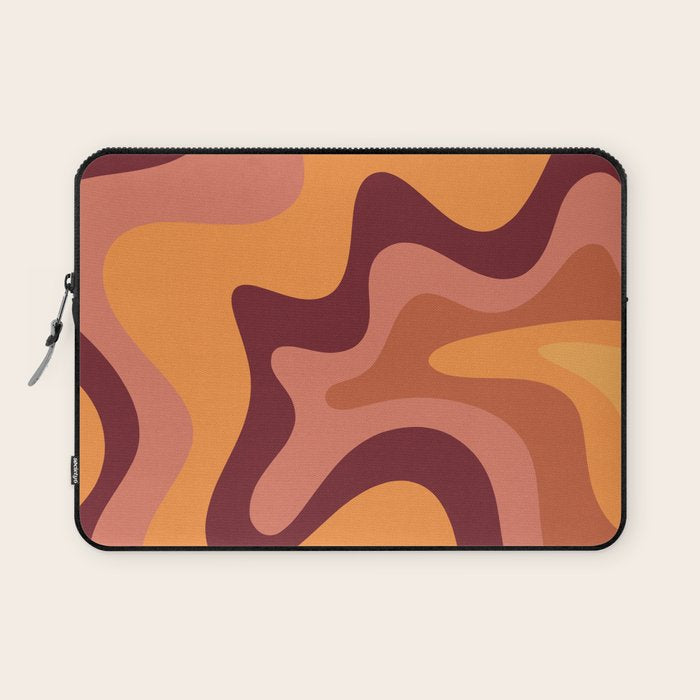 Retro Liquid Swirl Abstract Pattern Square in Warm Terracotta Earth Tones Laptop Sleeve Gallery Image 1