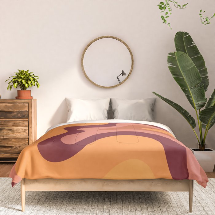 Retro Liquid Swirl Abstract Pattern Square in Warm Terracotta Earth Tones Comforter Gallery Image 3