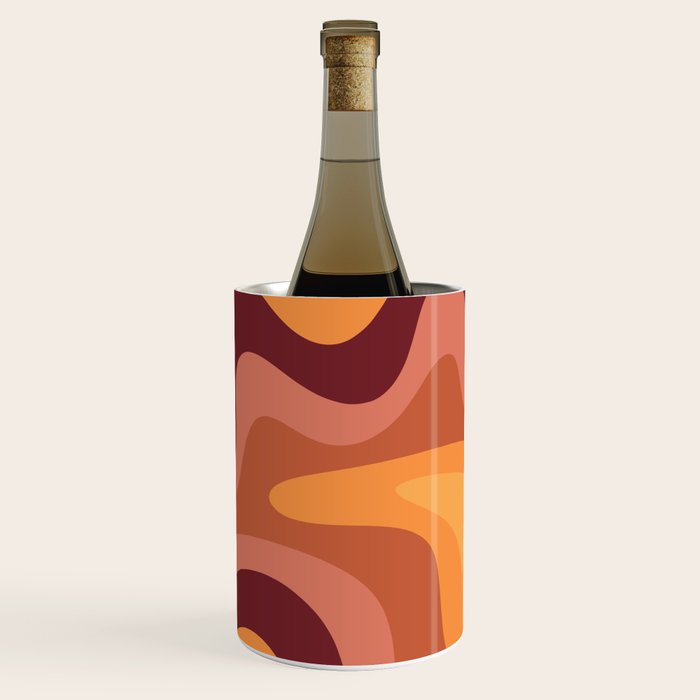 Retro Liquid Swirl Abstract Pattern Square in Warm Terracotta Earth Tones Wine Chiller Gallery Image 3