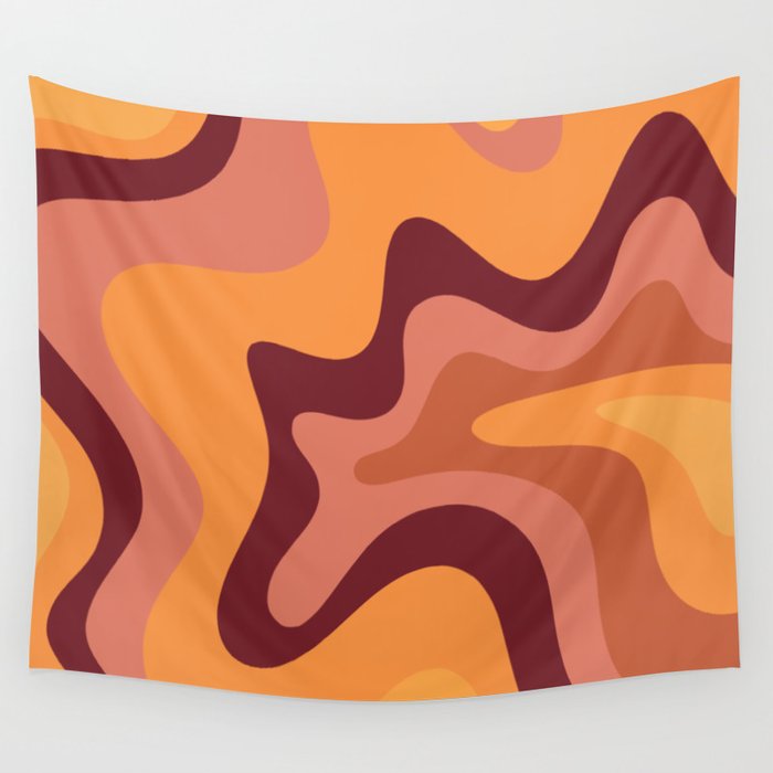 Retro Liquid Swirl Abstract Pattern Square in Warm Terracotta Earth Tones Wall Tapestry Gallery Image 1