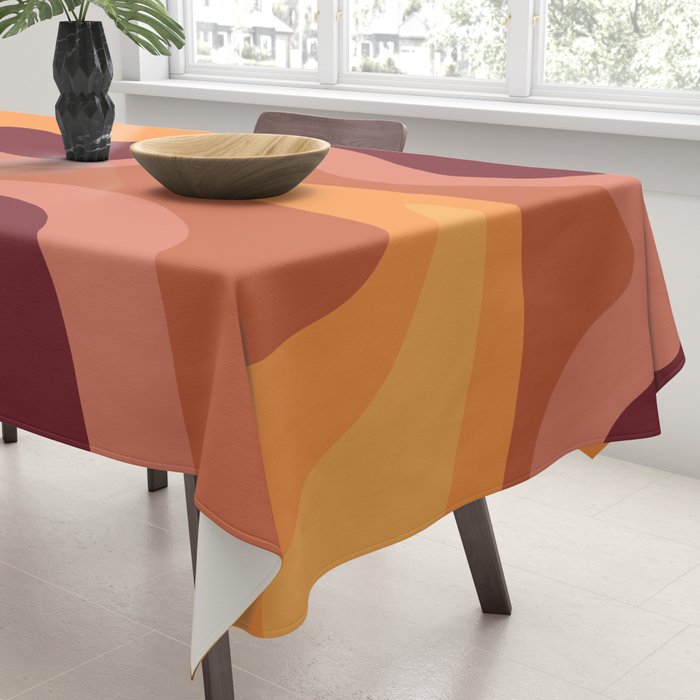 Retro Liquid Swirl Abstract Pattern Square in Warm Terracotta Earth Tones Tablecloth Gallery Image 3