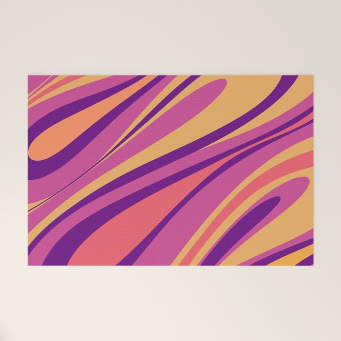 Fluid Vibes Retro Aesthetic Swirl Abstract Mustard Magenta Purple Orange Welcome Mat Gallery Image 1