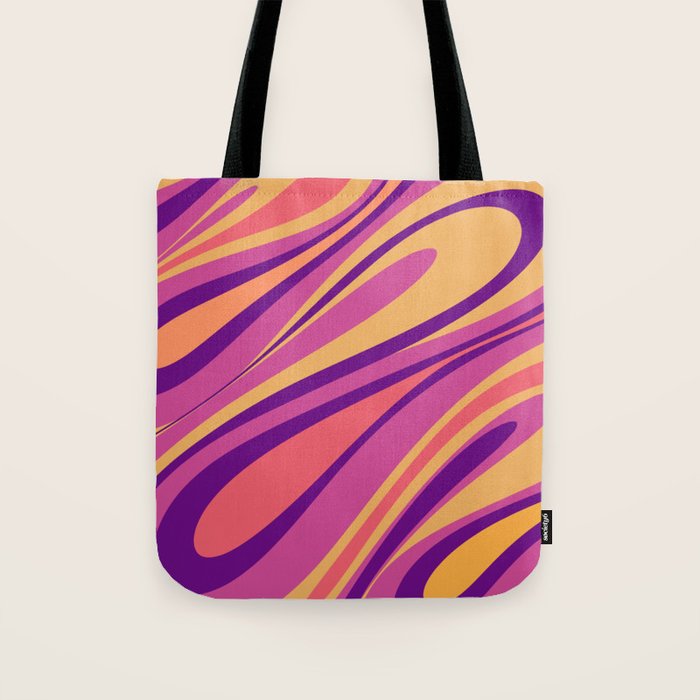Fluid Vibes Retro Aesthetic Swirl Abstract Mustard Magenta Purple Orange Tote Bag Gallery Image 1