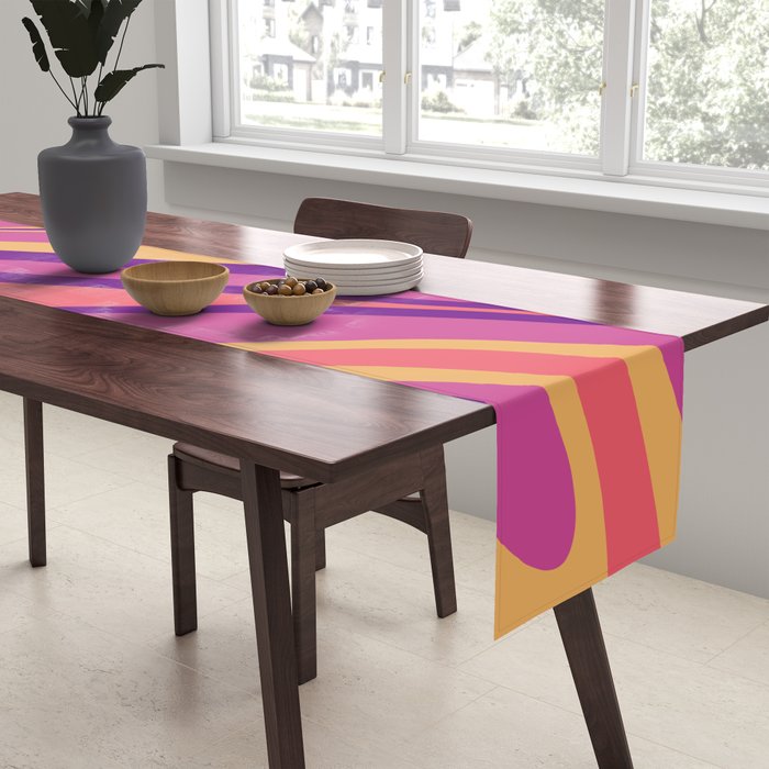 Fluid Vibes Retro Aesthetic Swirl Abstract Mustard Magenta Purple Orange Table Runner Gallery Image 2