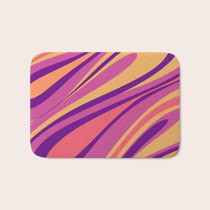Fluid Vibes Retro Aesthetic Swirl Abstract Mustard Magenta Purple Orange Bath Mat Gallery Image 1