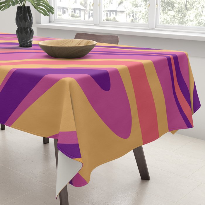 Fluid Vibes Retro Aesthetic Swirl Abstract Mustard Magenta Purple Orange Tablecloth Gallery Image 3