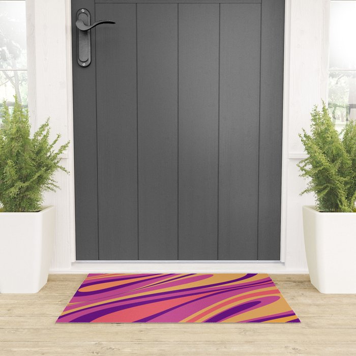 Fluid Vibes Retro Aesthetic Swirl Abstract Mustard Magenta Purple Orange Welcome Mat Gallery Image 3