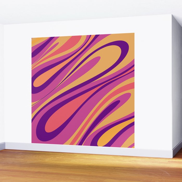 Fluid Vibes Retro Aesthetic Swirl Abstract Mustard Magenta Purple Orange Wall Mural Gallery Image 2