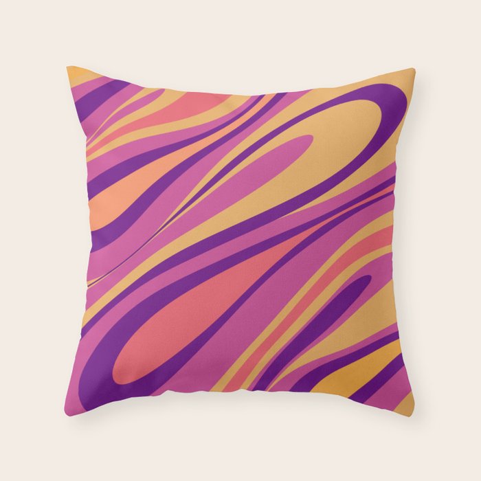 Fluid Vibes Retro Aesthetic Swirl Abstract Mustard Magenta Purple Orange Throw Pillow Gallery Image 1