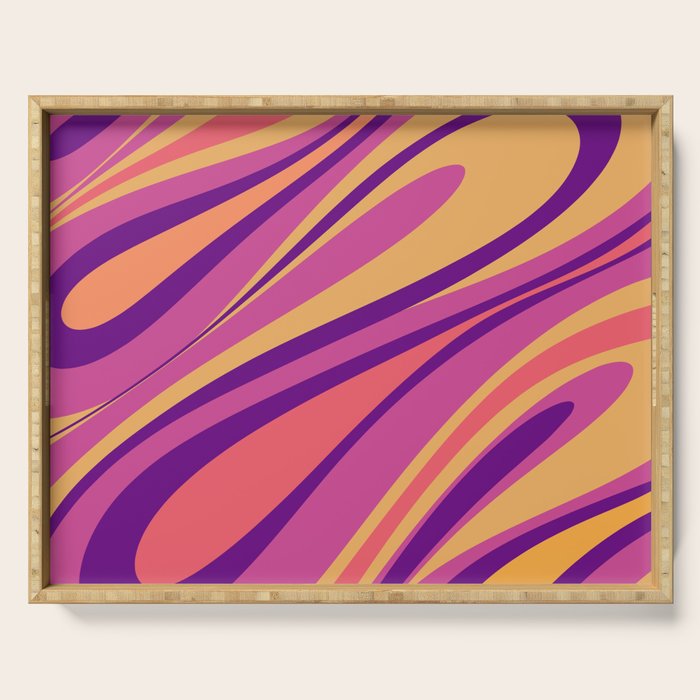 Fluid Vibes Retro Aesthetic Swirl Abstract Mustard Magenta Purple Orange Serving Tray Gallery Image 1