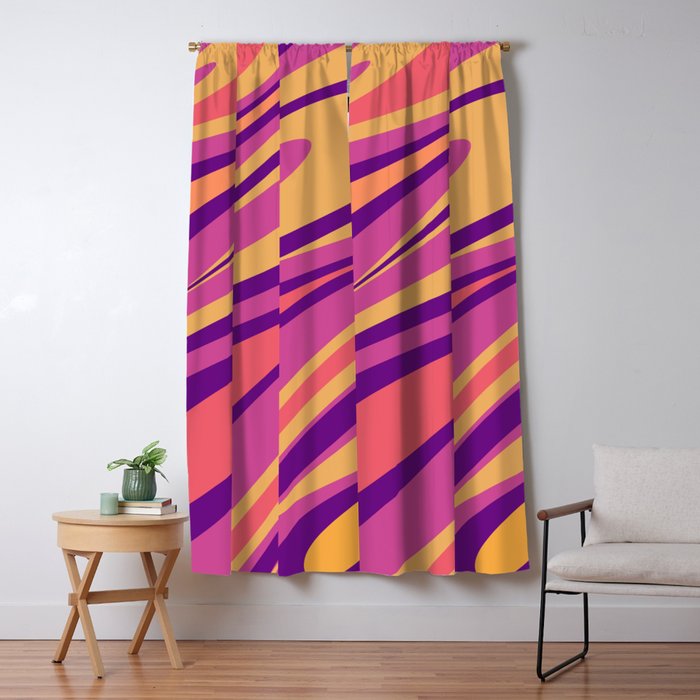 Fluid Vibes Retro Aesthetic Swirl Abstract Mustard Magenta Purple Orange Window Curtain Gallery Image 5