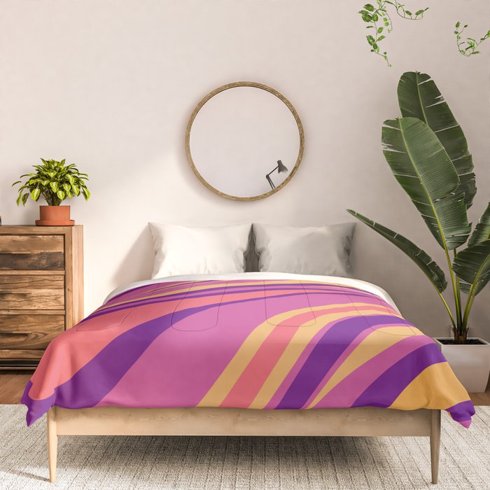 Fluid Vibes Retro Aesthetic Swirl Abstract Mustard Magenta Purple Orange Comforter Gallery Image 3