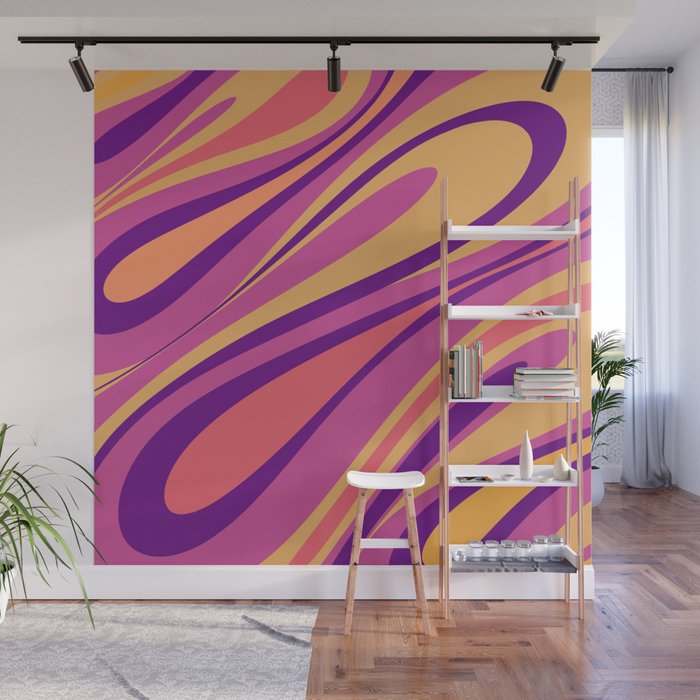 Fluid Vibes Retro Aesthetic Swirl Abstract Mustard Magenta Purple Orange Wall Mural Gallery Image 1