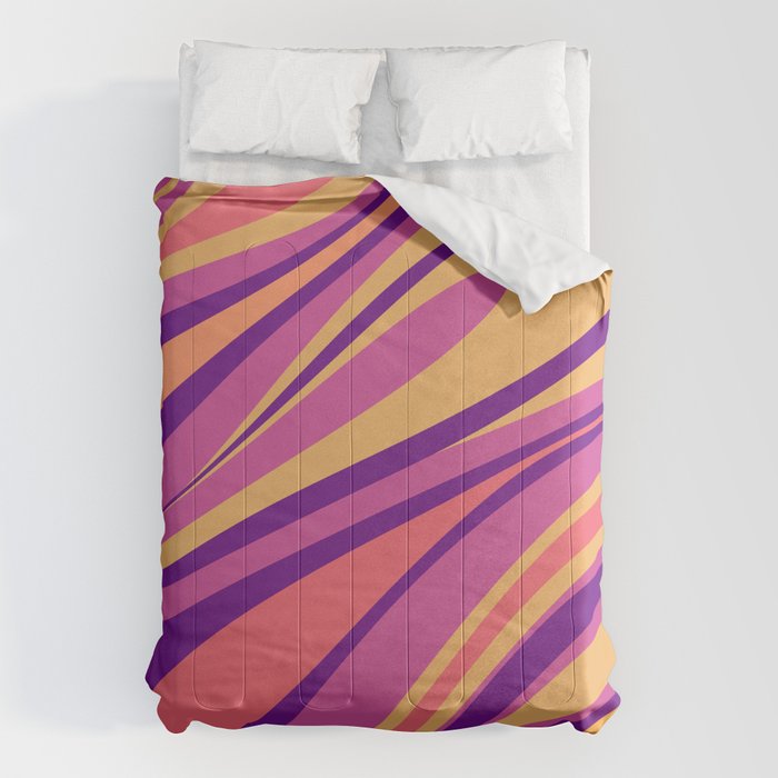 Fluid Vibes Retro Aesthetic Swirl Abstract Mustard Magenta Purple Orange Comforter Gallery Image 6