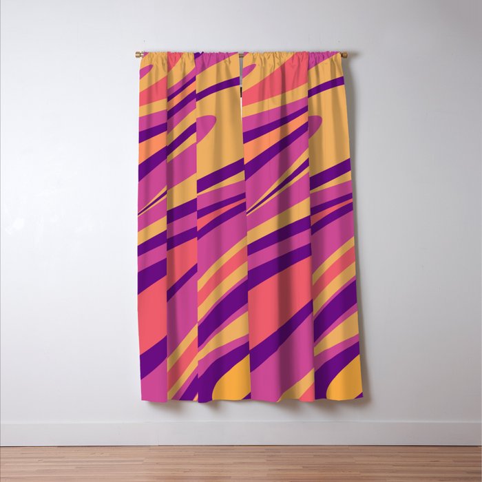 Fluid Vibes Retro Aesthetic Swirl Abstract Mustard Magenta Purple Orange Window Curtain Gallery Image 3