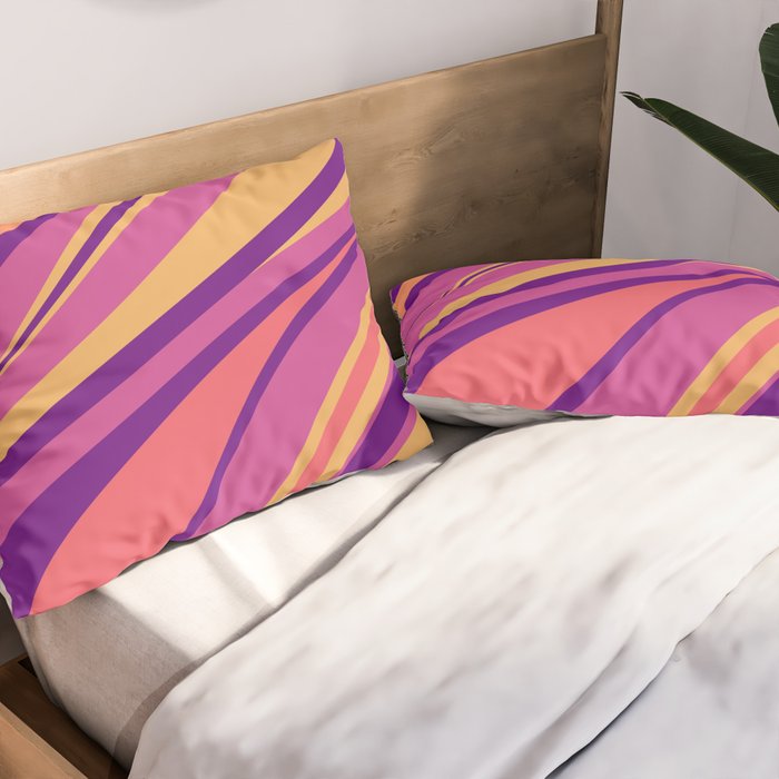Fluid Vibes Retro Aesthetic Swirl Abstract Mustard Magenta Purple Orange Pillow Sham Gallery Image 2