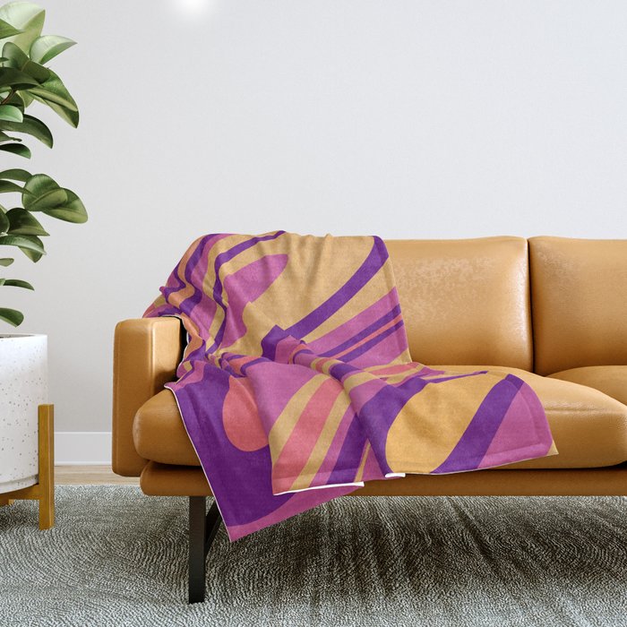 Fluid Vibes Retro Aesthetic Swirl Abstract Mustard Magenta Purple Orange Throw Blanket Gallery Image 1