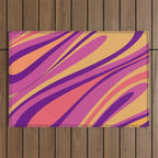 Fluid Vibes Retro Aesthetic Swirl Abstract Mustard Magenta Purple Orange Outdoor Rug Gallery Image 1