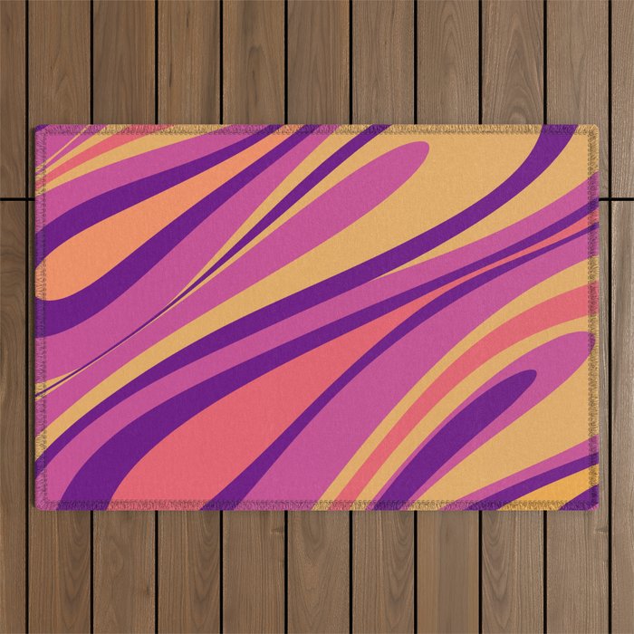 Fluid Vibes Retro Aesthetic Swirl Abstract Mustard Magenta Purple Orange Outdoor Rug Gallery Image 1
