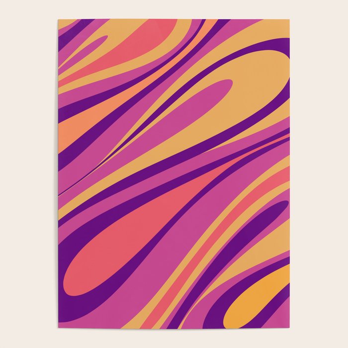Fluid Vibes Retro Aesthetic Swirl Abstract Mustard Magenta Purple Orange Poster Gallery Image 4