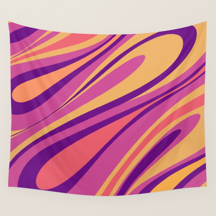 Fluid Vibes Retro Aesthetic Swirl Abstract Mustard Magenta Purple Orange Wall Tapestry Gallery Image 4
