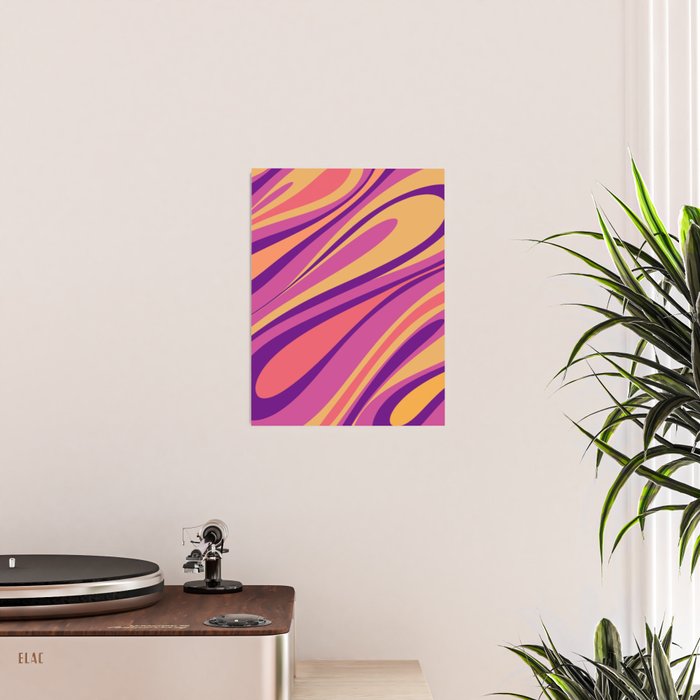 Fluid Vibes Retro Aesthetic Swirl Abstract Mustard Magenta Purple Orange Poster Gallery Image 2