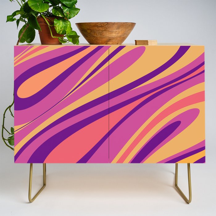 Fluid Vibes Retro Aesthetic Swirl Abstract Mustard Magenta Purple Orange Credenza Gallery Image 1