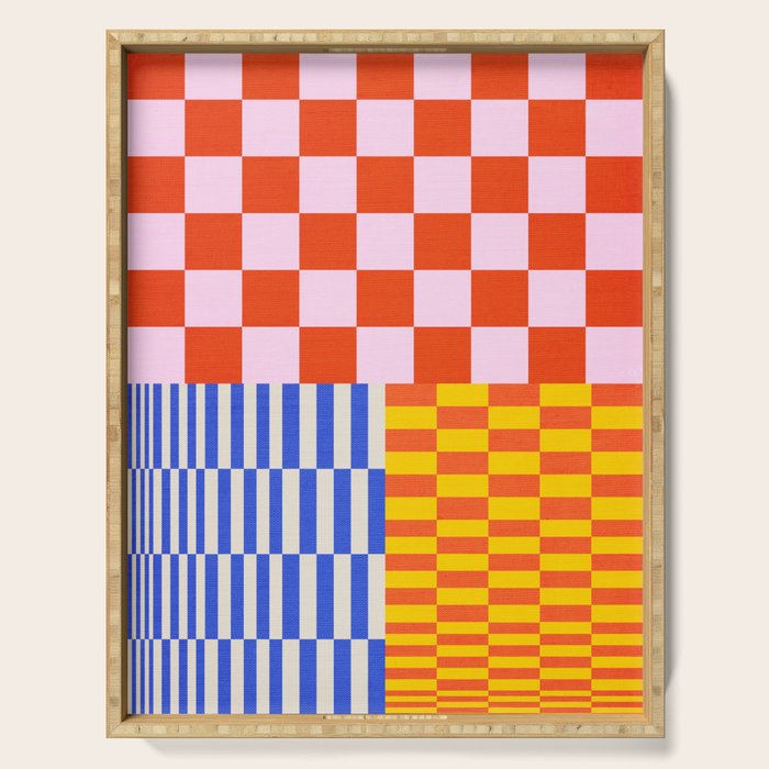 Retro Checkerboard Collage 03 Serving Tray Gallery Image 1