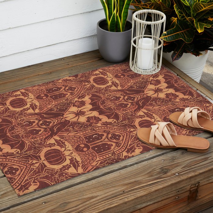 Gothic Halloween Damask - spiced pumpkin  Outdoor Rug Gallery Image 2