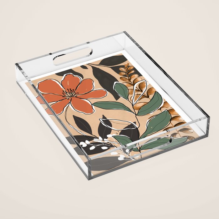 Elegant Botanical Line Art 2 Acrylic Tray Gallery Image 1