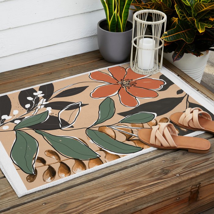 Elegant Botanical Line Art 2 Outdoor Rug Gallery Image 2