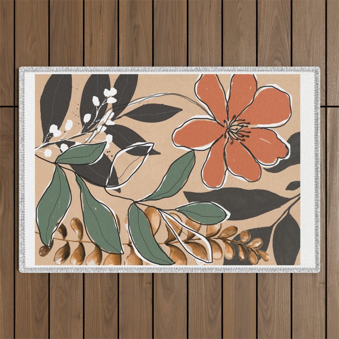 Elegant Botanical Line Art 2 Outdoor Rug Gallery Image 1
