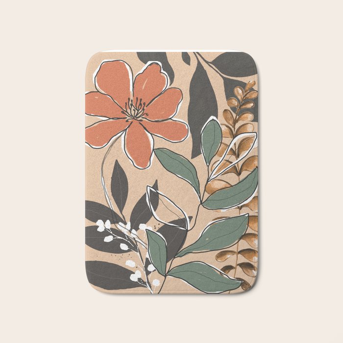 Elegant Botanical Line Art 2 Bath Mat Gallery Image 1