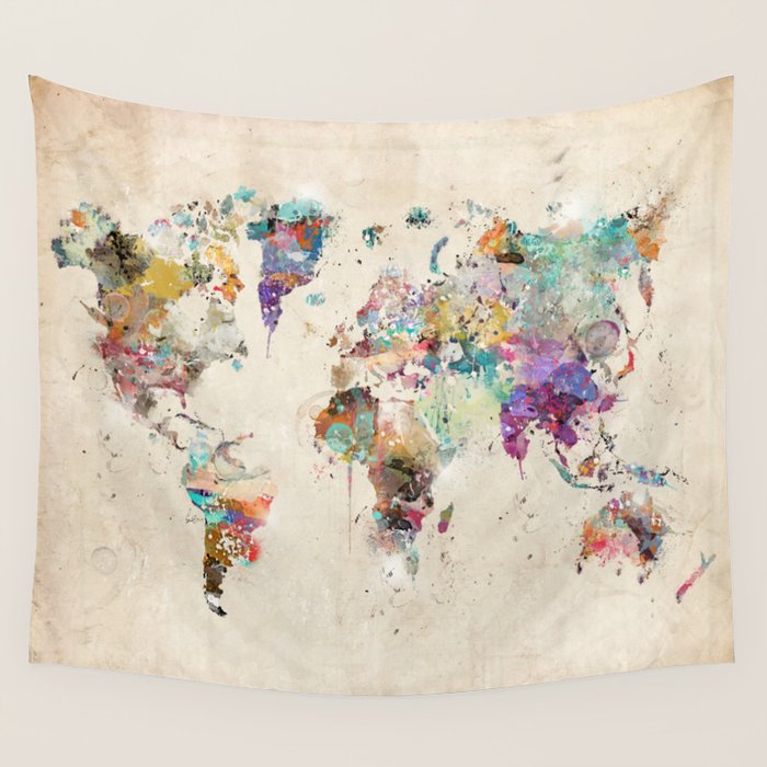 world map rustic Wall Tapestry Gallery Image 1