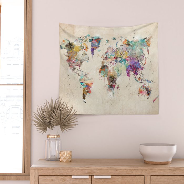 world map rustic Wall Tapestry Gallery Image 2