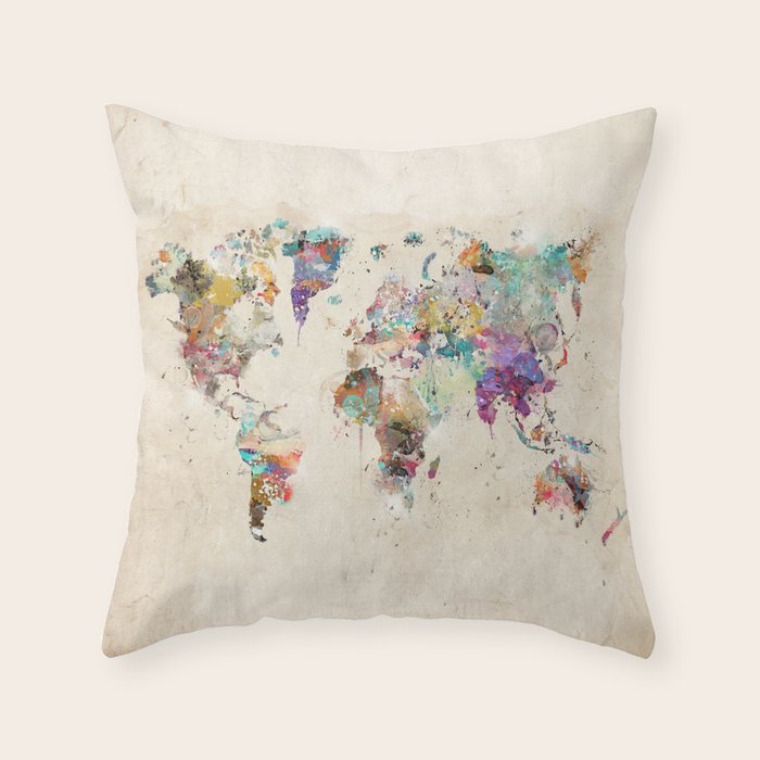 world map rustic Throw Pillow Gallery Image 6