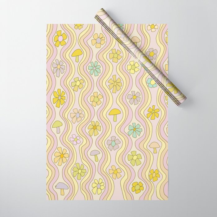 purple haze mushroom flower power wallpaper wiggles // retro art by surfy birdy Wrapping Paper Gallery Image 1