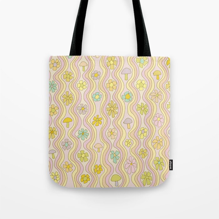 purple haze mushroom flower power wallpaper wiggles // retro art by surfy birdy Tote Bag Gallery Image 1