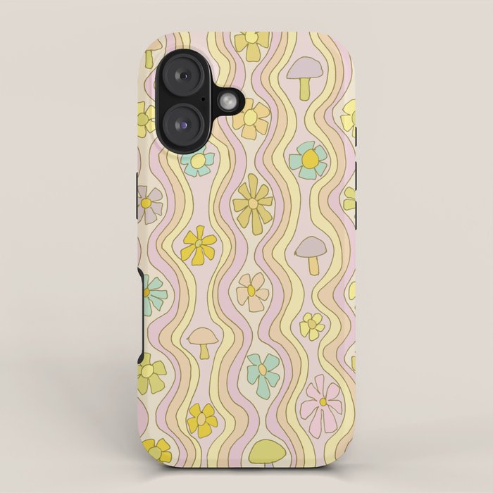 purple haze mushroom flower power wallpaper wiggles // retro art by surfy birdy iPhone Case Gallery Image 1