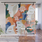 Facing The Flowers, Motivational Positive Mindset Growth Illustration, Human People Face Expression, Hope Optimism Floral Botanical Painting Wall Mural Gallery Image 1