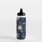 Dark Blue Night Gold Winter Snowflakes Watercolor Illustration Water Bottle Gallery Image 3